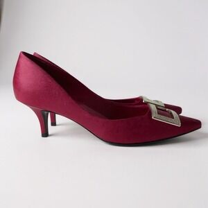 Roger Vivier Satin Crystal Buckle Pumps Size 36 Burgundy Luxury Evening Parisian